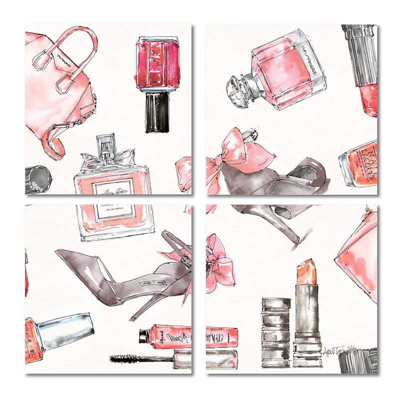 Glam Chic Accents Pattern I - Shabby Elegance, ensemble de 4 reproductions d'art sur toile