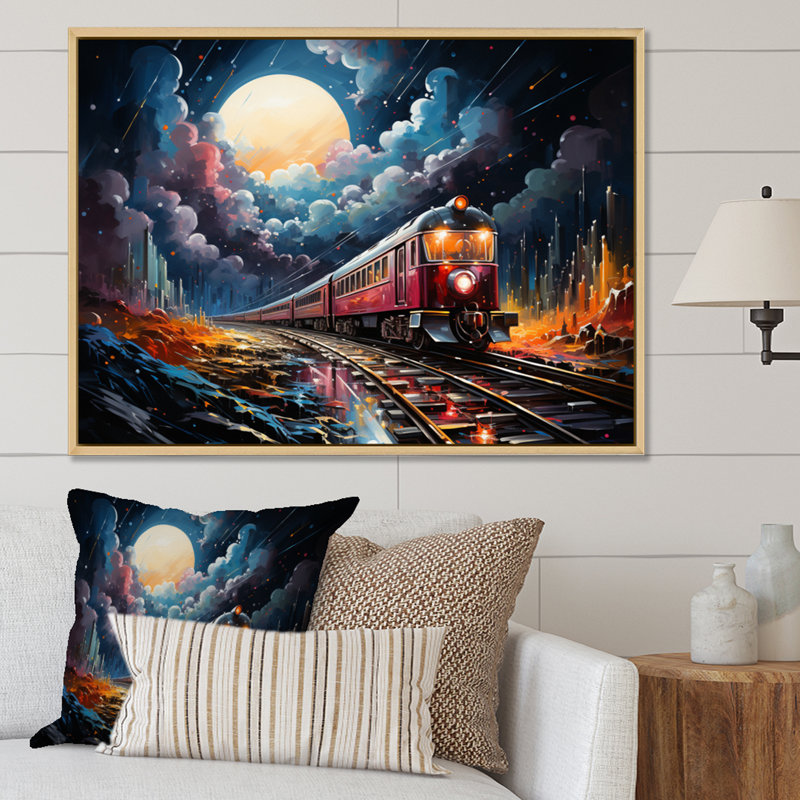«Cosmic Rails An Abstract Train II», reproduction sur toile, H 16 po x l 32 po x P 1 po, Cadre naturel flottant