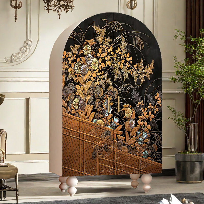 Armoire arquée avec tablettes et portes, Ivory White