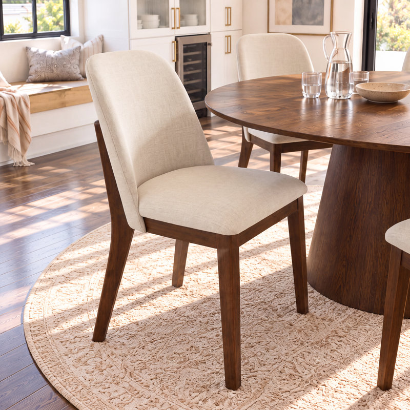 Bargman Mid-Century Modern Dining Chair, Beige Fabric