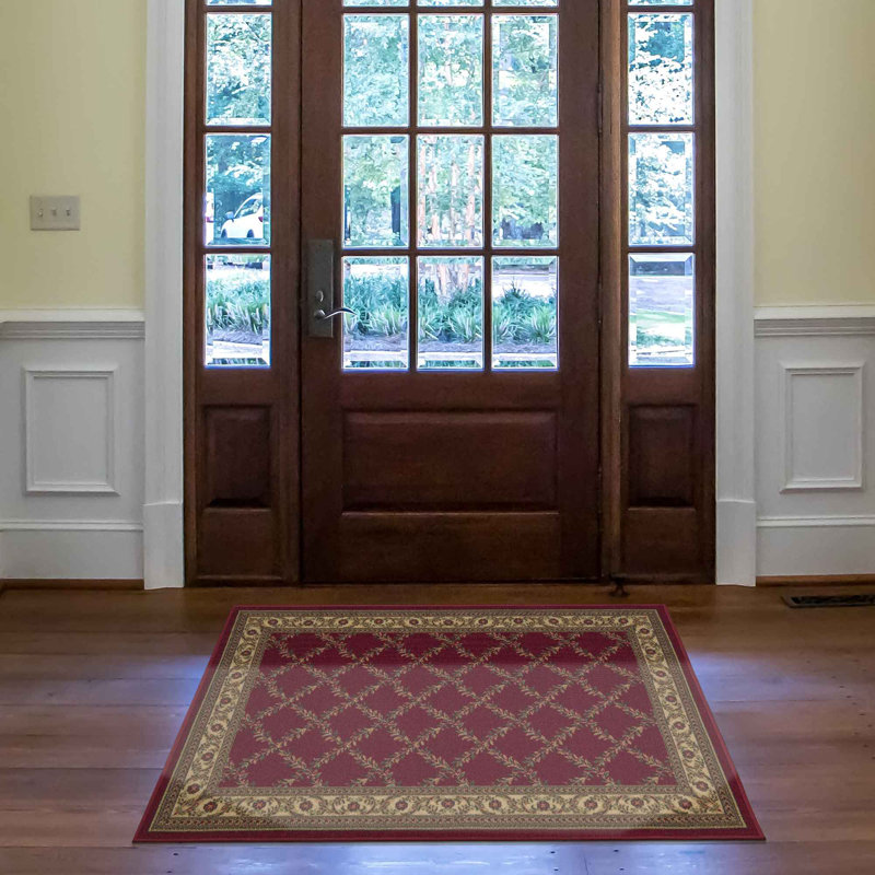 Red Trellis Pattern Non-Slip Synthetic Area Rug 3'3" x 5'