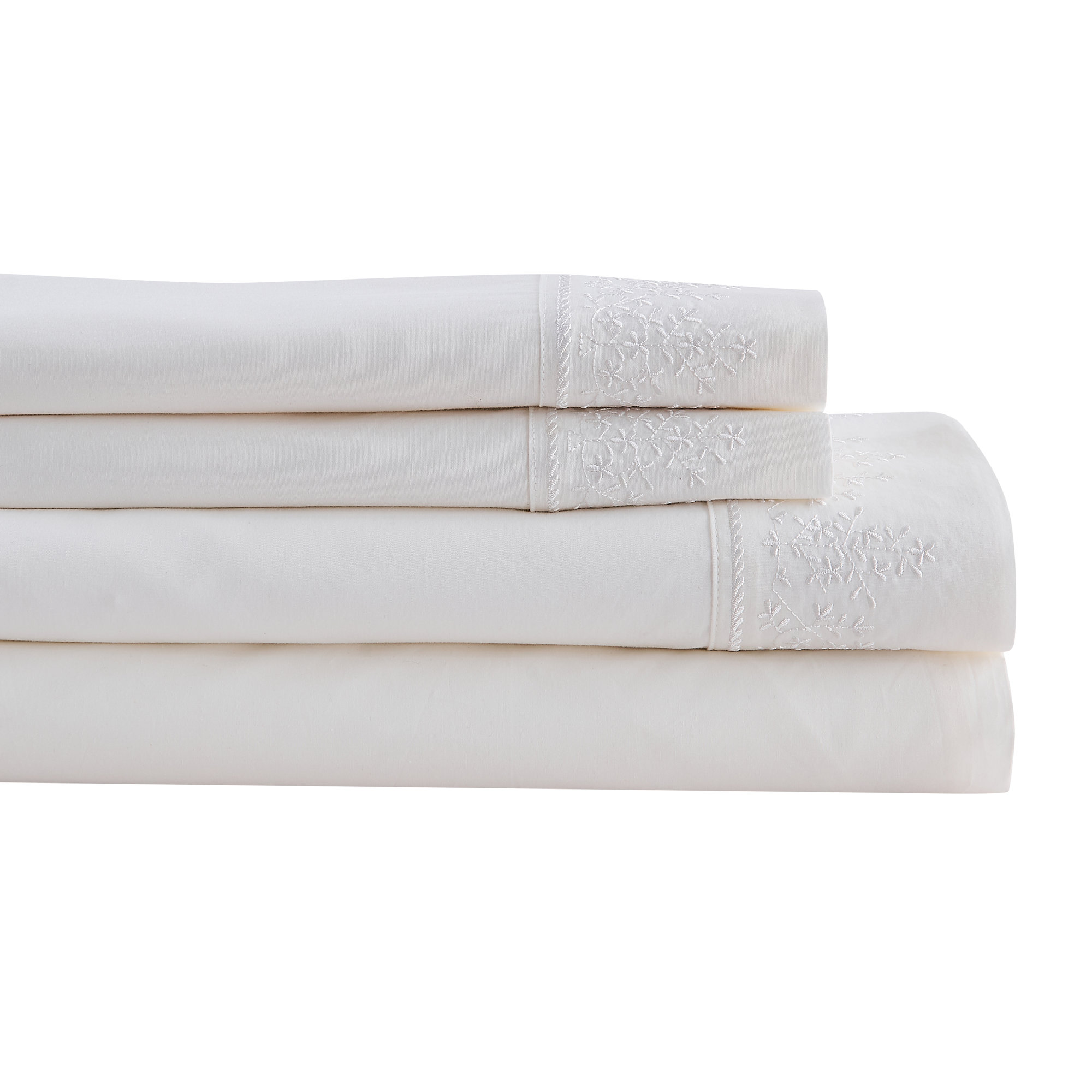 Cali 100% Cotton Percale Sheet Set, California King Sheet Set with 2 Pillowcase, White
