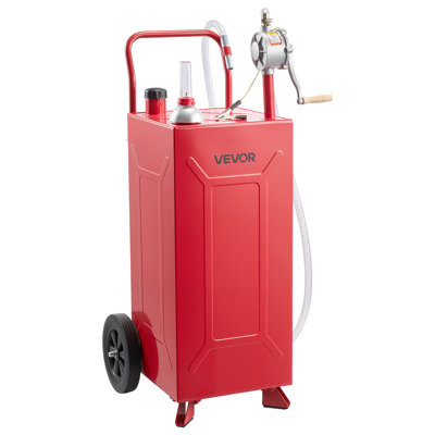 30 Gallon Fuel Gas Caddy, Carbon Steel, Portable Fuel Transfer Storage Tank with Manual Pump & 2 Wheels, Gasoline Diesel Can Container, for Cars, Lawn Mowers, ATVs, Boats, Motorcycles, Red