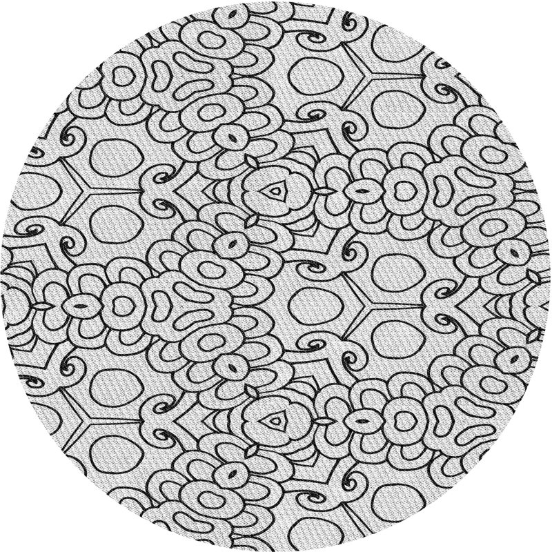 Tapis abstrait blanc / noir, Rond 6 pi