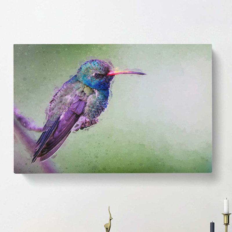 Broad-Billed Hummingbird in Abstract - Wrapped Canvas, 40cm H x 60cm W x 3cm D