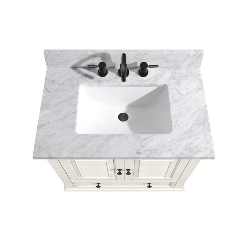 Thompson 31" Single Modern Bathroom Vanity Set, Carrera White, French White