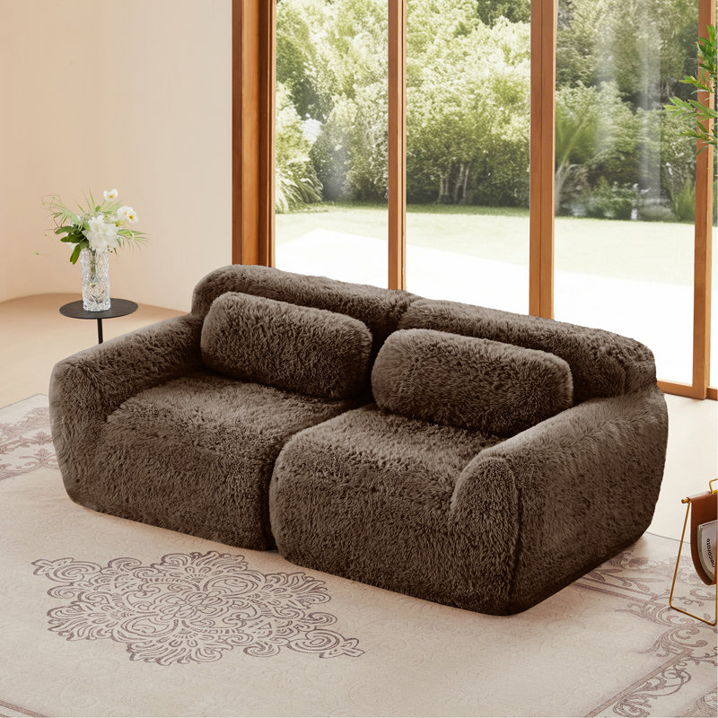 Canapé modulaire à 2 places pour canapé modulaire, conception antidérapante en tissu moelleux et moelleux, éponge haute densité 32D, conception ergonomique sans assemblage, avec coussins décoratifs pour le salon, chocolat