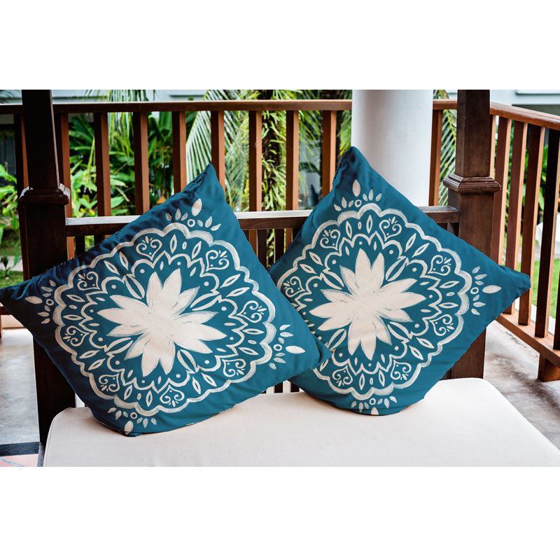 Coussin Cuban Flare, Bleu sarcelle, 18 po x 18 po