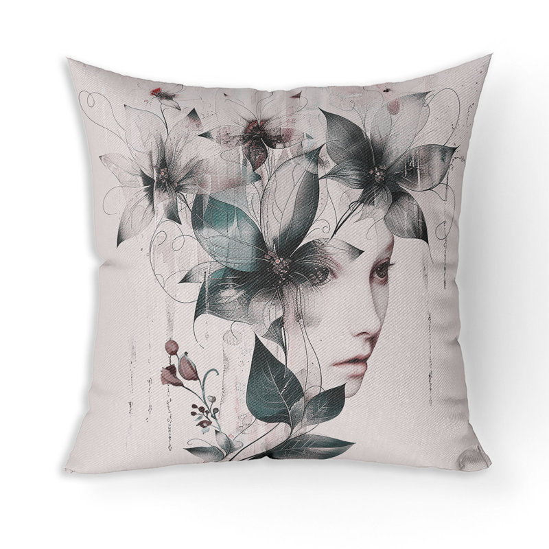 Coussin à housse amovible Flora Face, H 26 po x l 26 po, Vert brun