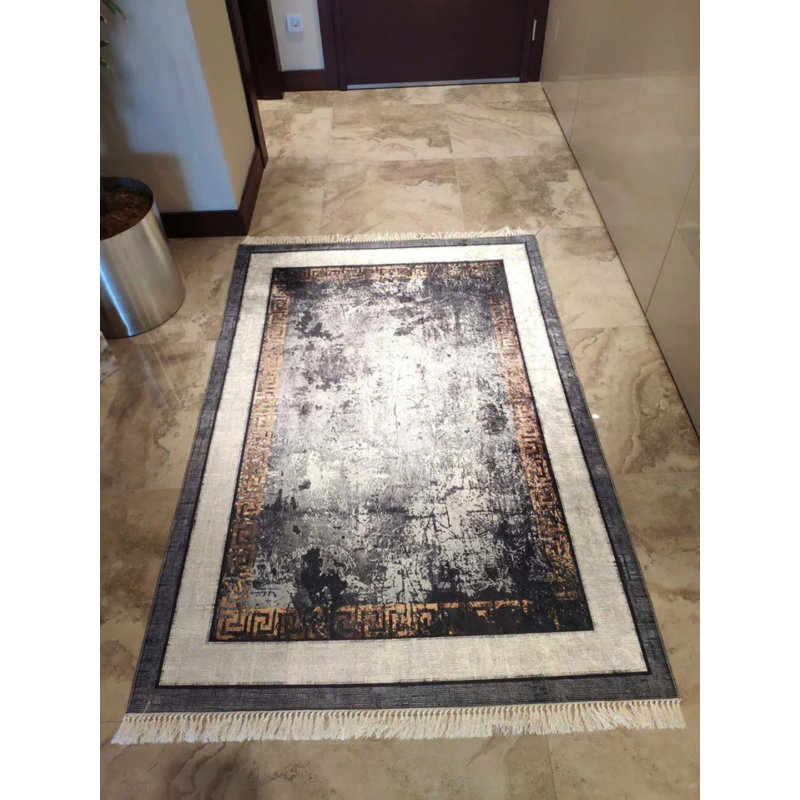 Tapis gris antidérapant Firenze, Carré 3 pi 11 po