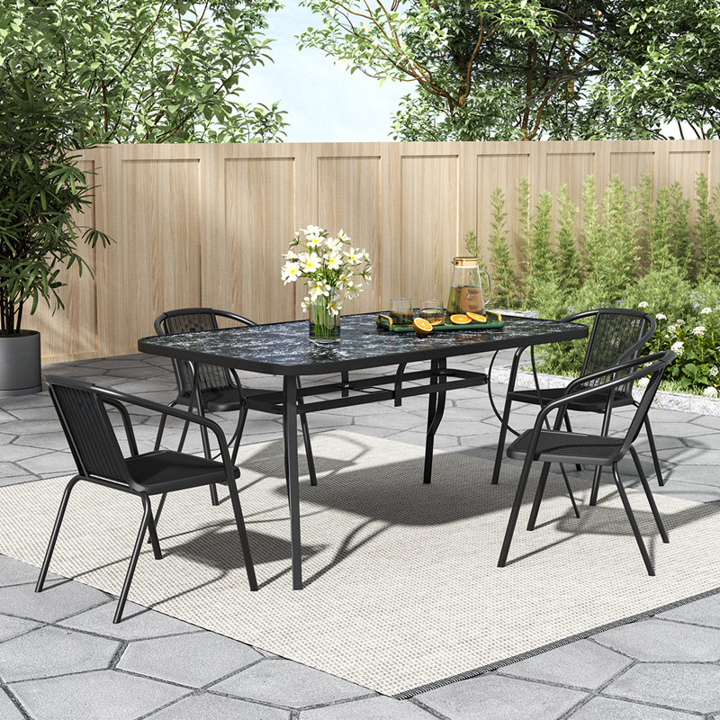 Cass Rectangular 6 - Person 150cm L Outdoor Garden Tempered Glass Black Marble Coffee Table