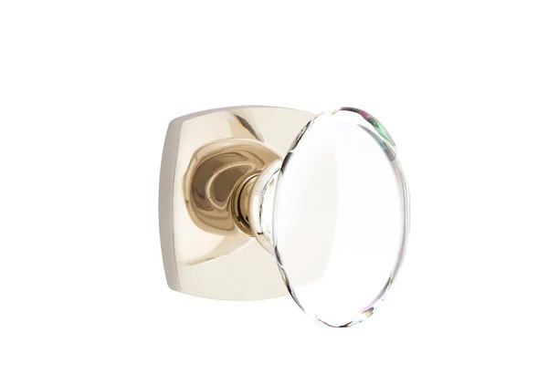 Ensemble de mortaise intérieure Emtek avec rosette urbaine et bouton de verre Hampton (droit), Nickel poli