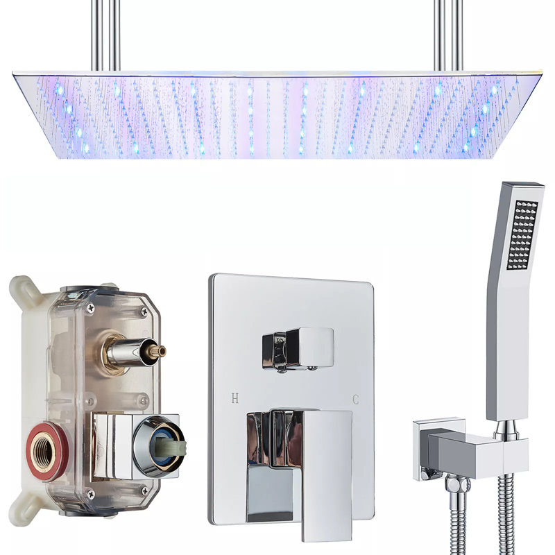Ensemble de robinet de douche chromé 16 po x 32 po à grande hauteur de plafond