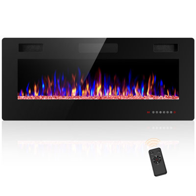 Ultra-Thin 42'’W Electric Fireplace Insert, Wall Mounted and Recessed Heater with Remote