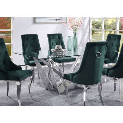 Marcellia Glass Top Metal Base Dining Table