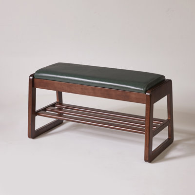Wood Shoe Storage Bench 31.5 Inch with Premium Vegan Leather Seat, Hidden Lift Top Storage  Tiered Open Shoe Shelves, Sturdy Shoe Rack Bench for Entryway Bedroom
