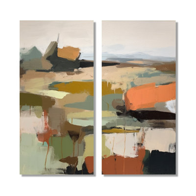 «Green and Beige Transcendant Reality», reproduction d'art sur toile, art mural abstrait vert 2 pièces