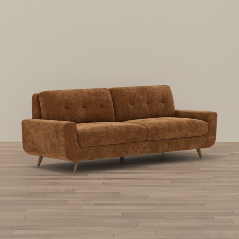 Mid-Century Modern Button-Tufted Sofa in Rust, Orange