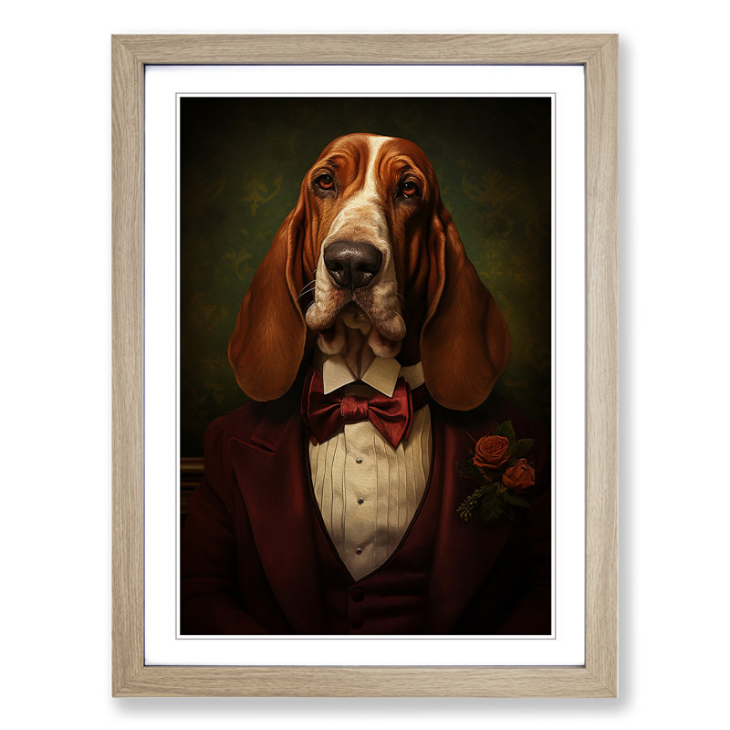 Basset Hound Dadaism Art - Framed Print, Oak Framed, 46cm H x 34cm W x 2cm D