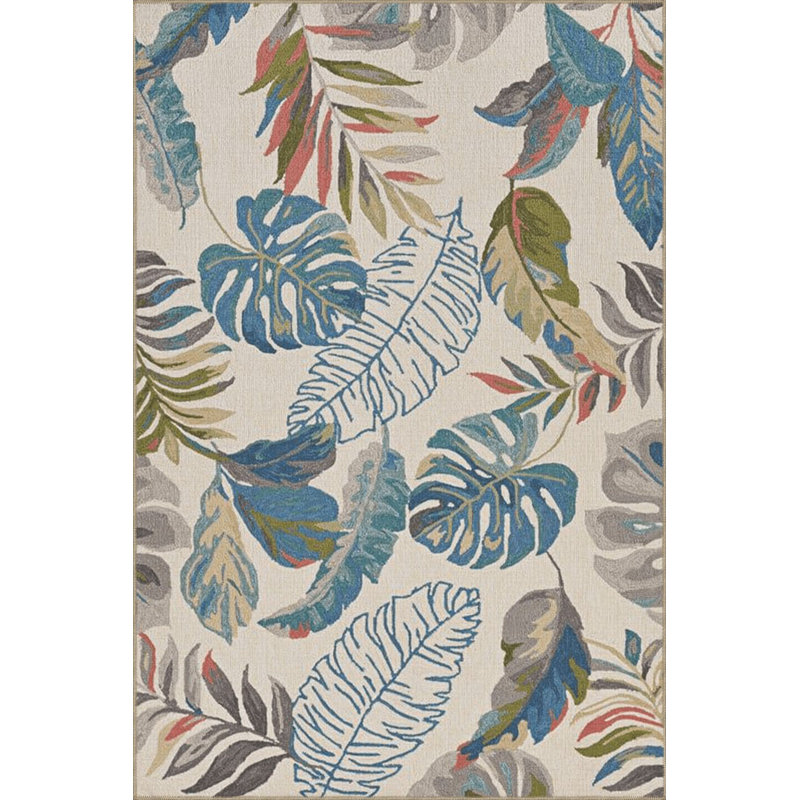 Tapis décoratif moderne à motif de feuilles lavable à la machine bleu et gris, Tapis de couloir 3 pi 3 po x 9 pi 10 po