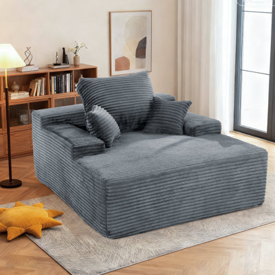 Méridienne, fauteuil rembourré en velours côtelé, canapé-lit avec 3 coussins, canapé simple pour le salon ou la chambre à coucher, aucun assemblage requis