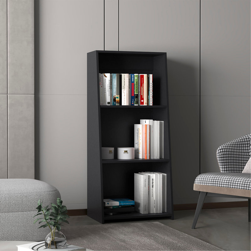 Note 47" Tall Three-Tier Ladder Bookcase Black, Black