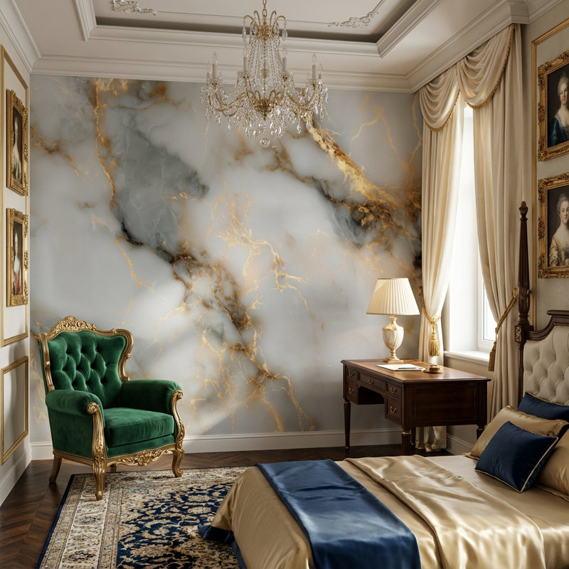 Marble Wallpaper Gold Veining Elegant Wall Mural, Peel and Stick, 200" x 120"