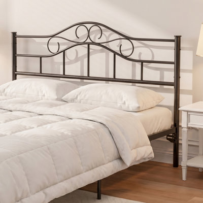 Metal Queen Size Headboard, Adjustable Height, Heavy Duty Steel Curved Queen Headboard Only For Bedroom, Farmhouse Scrollwork Design, Attach Frame, Easy Assembly, Black