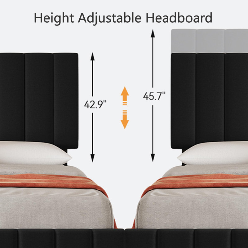 Bed Frame with 4 Storage Drawers, Linen Upholstered Platform Bed with Strong Wood Slats, No Box Spring Needed, Easy Assembly, Noise Free