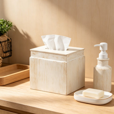 Couvre-boîte à mouchoirs carré Rustic Luxe - Porte-mouchoirs en résine beige avec ouverture ovale
