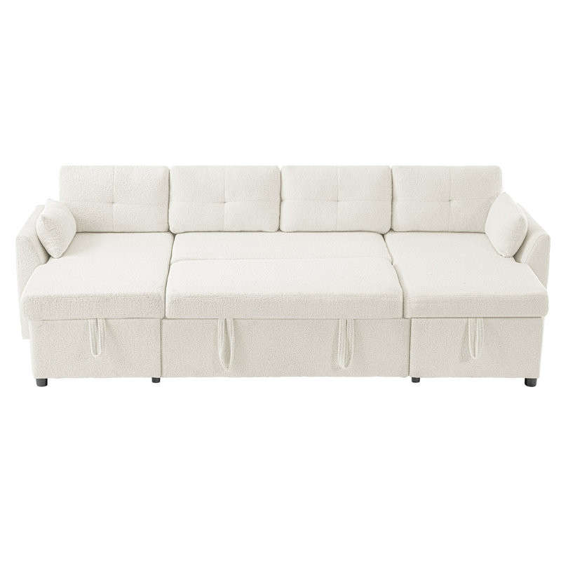 Canapé-lit moderne en U avec rangement et ports USB, Beige