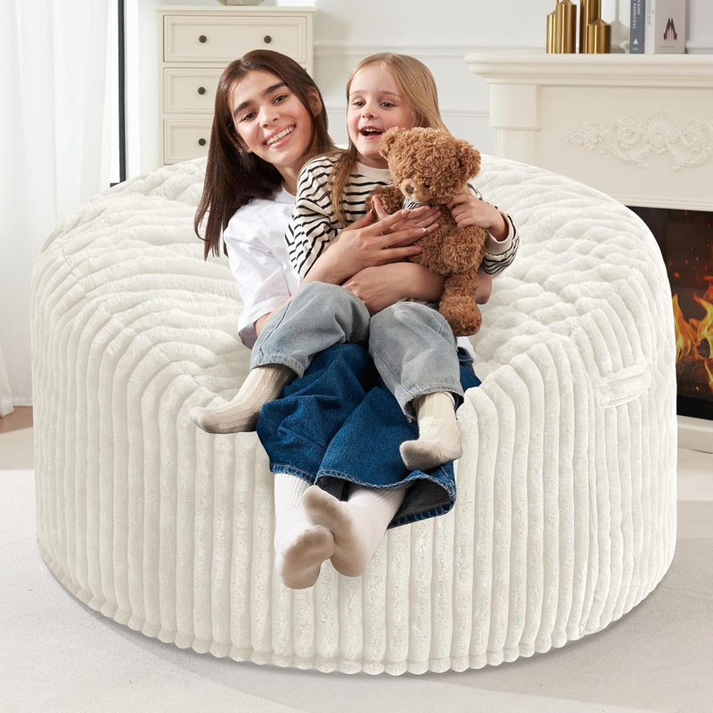 4 FT Bean Bag Chair,4' Big Bean Bag,Large Bean Bag Chairs For Adults With Memory Foam Filled,Comfy Beanbag Chairs Soft Bean Bag Sofa With Dutch Corded Plush Cover-White