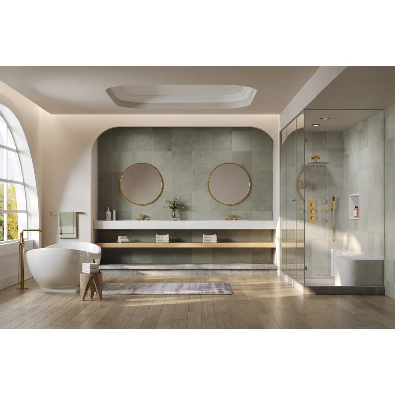 Thermostatic Dual Showerheads System, Wall Mount 12" High-Pressure Rainfall Shower Faucet with Handheld Spray and Body Jet