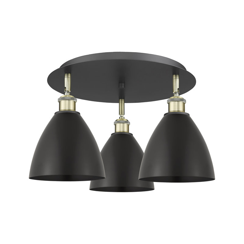 Plafonnier encastré 3 lumières 7,5 po Allare, Noir / laiton antique, Noir mat