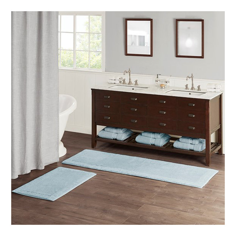 Tapis de bain réversible 100% coton touffeté 3000 g / m² bleu (1 tapis de bain), Tapis de couloir 2 pi x 6 pi