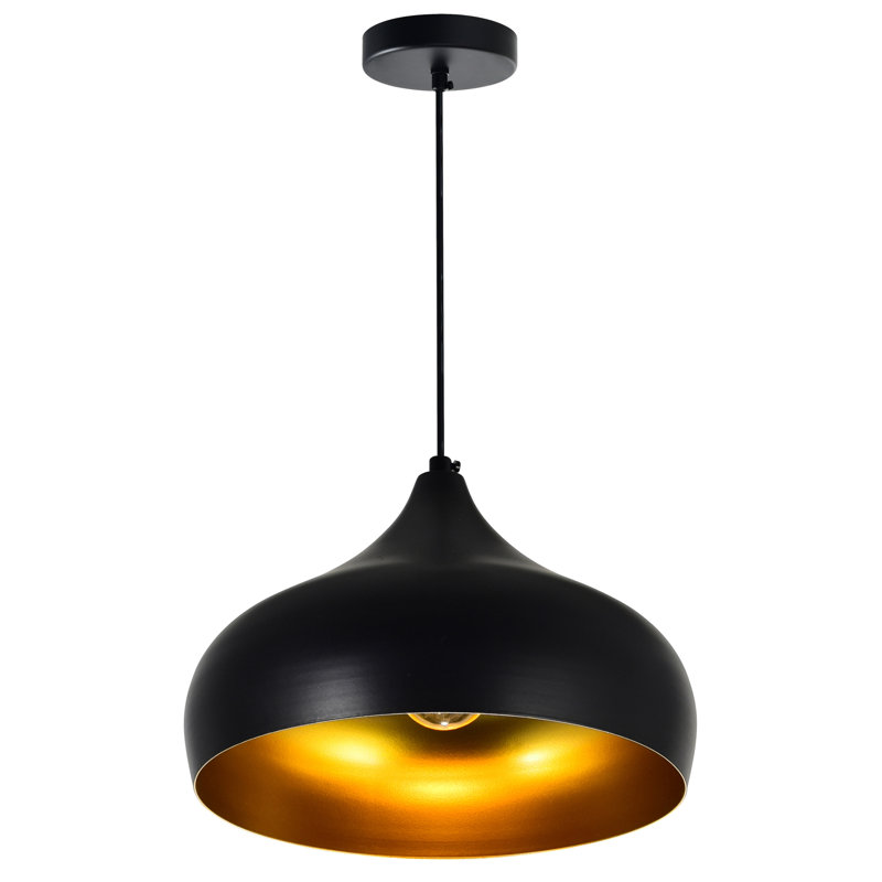 Luminaire suspendu noir vers le bas - Luminaire moderne 1 lumière pour la salle à manger, îlot de cuisine - Compatible avec E26 DEL, tringle réglable