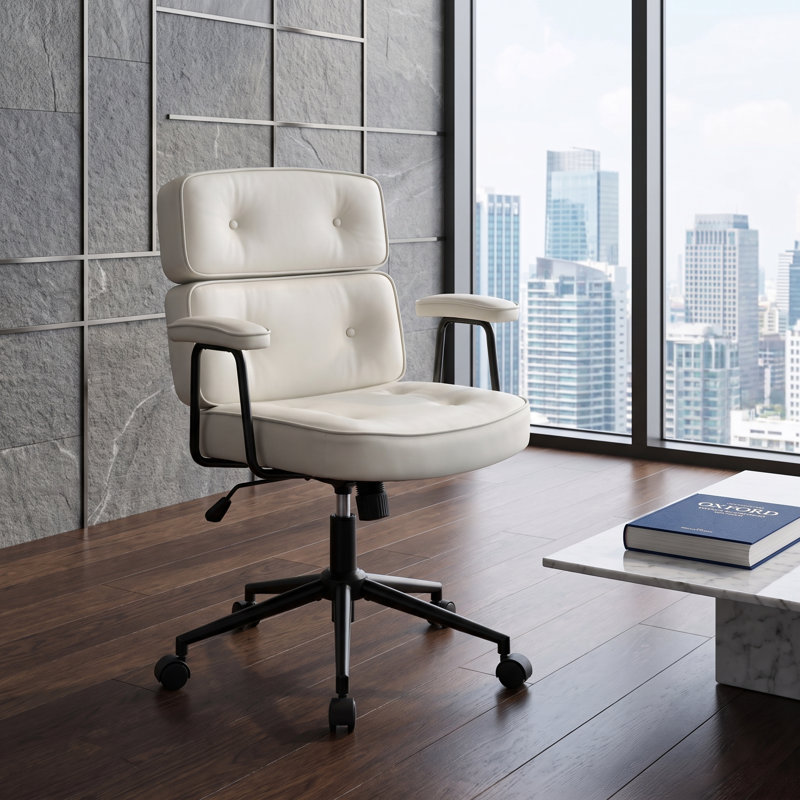 Chaise de bureau ergonomique en similicuir à haut dossier, White