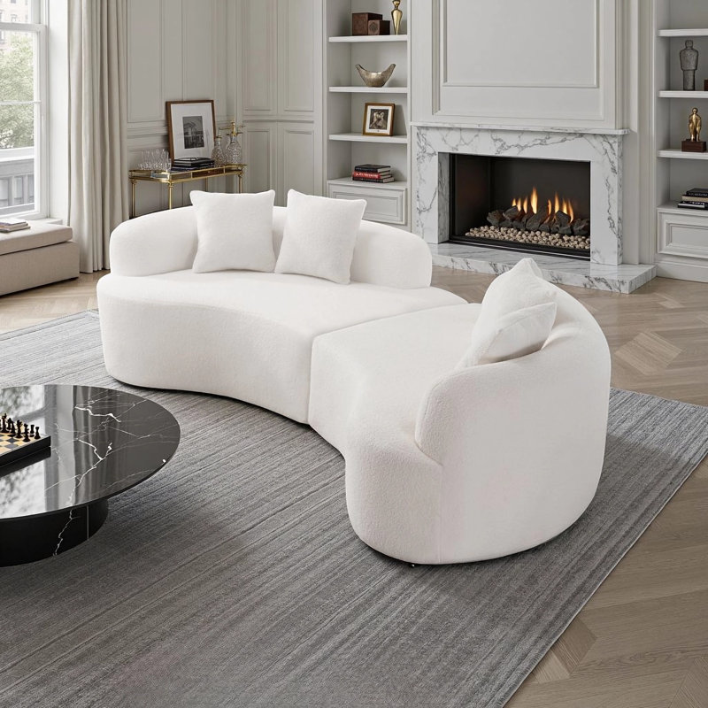 Canapé modulaire courbé 106,7 po, 4 places sans assemblage avec 4 coussins 106,7 po, Ourson blanc