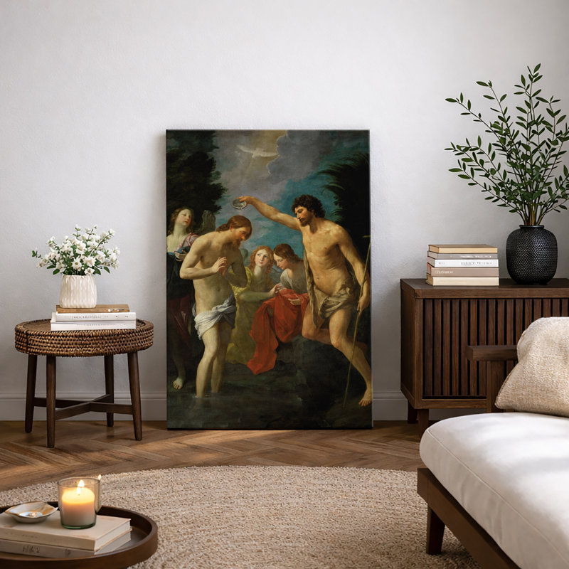 «Baptism of Christ», œuvre d'art biblique, images de la cérémonie religieuse classique, impression sur toile encadrée