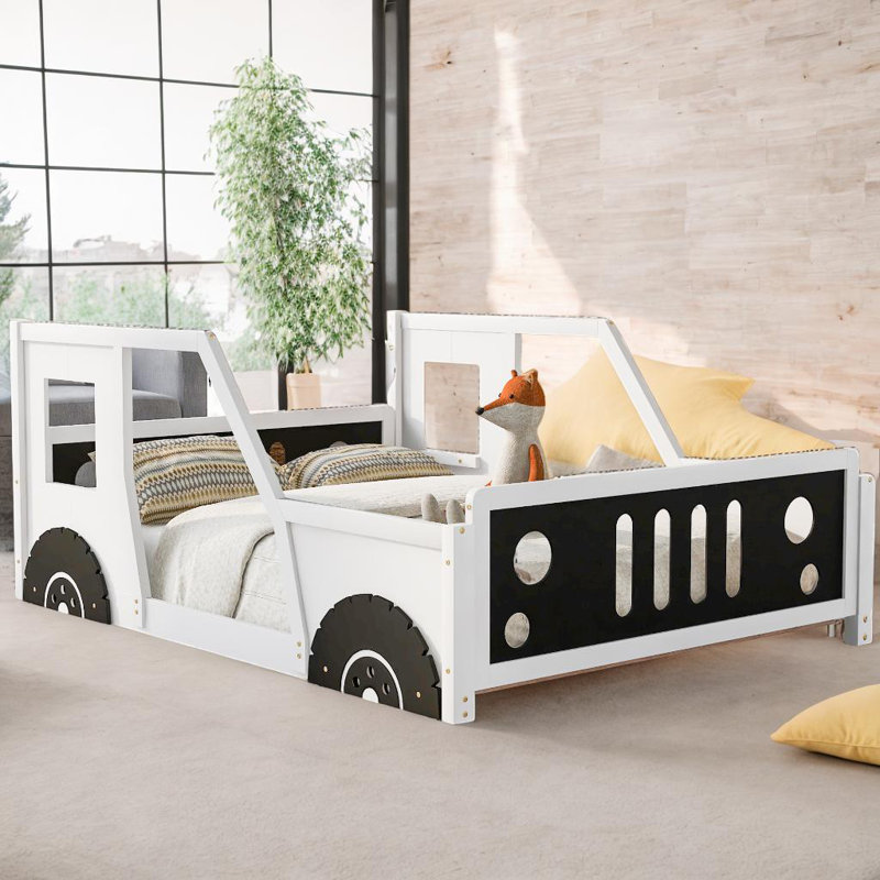 Lit plateforme classique en forme de voiture avec personnalisation immersive et sommeil sécuritaire pour les enfants, Blanc