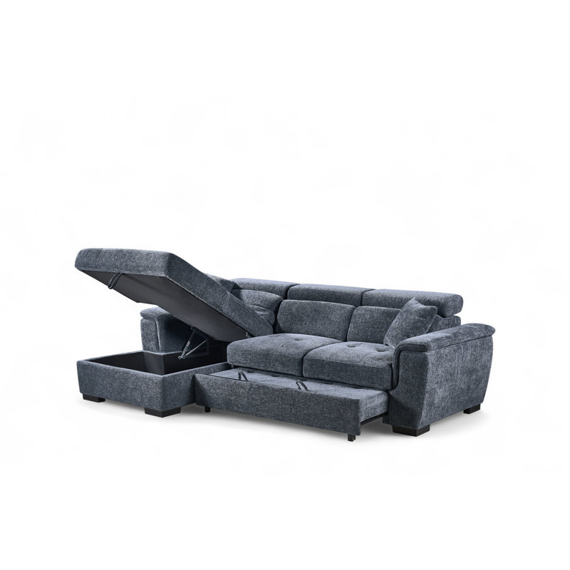 Corner Sofabed with Storage, Blue, Left Hand Facing