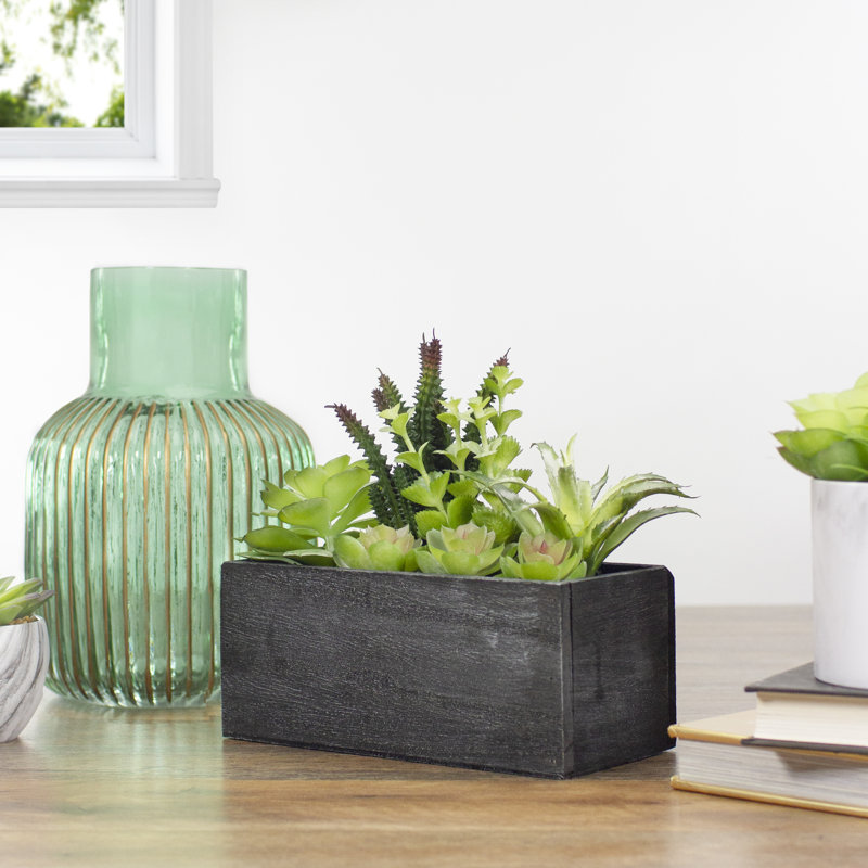 8.75 " H Faux Plant in Solid Wood Planter