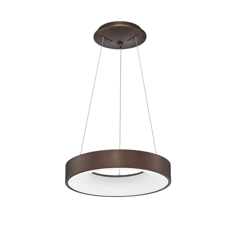1 - Light LED Drum Pendant, 120cm H x 38cm W x 38cm D, Coffee Brown