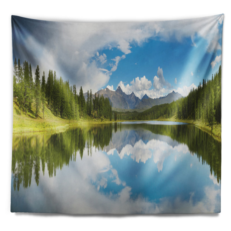 Tapisserie panoramique de bright mountain lake Landscape, H 50 po x l 60 po