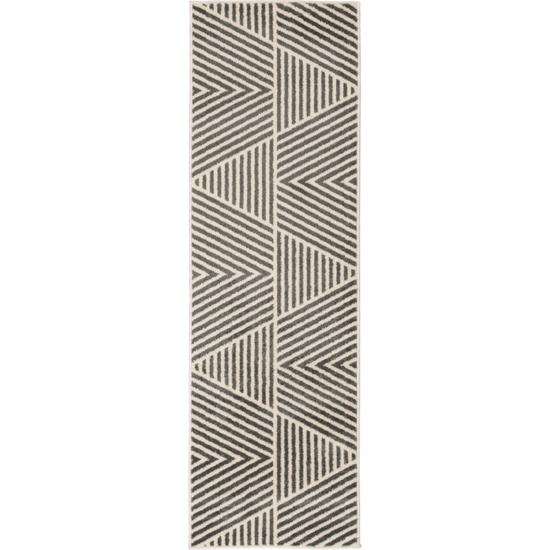Tapis intérieur / extérieur gris / blanc en polypropylène tissé à la machine Averygrace, Tapis de couloir 2 pi x 6 pi 7 po