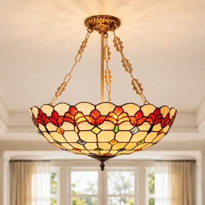 5-Light Dimmable Tiffany Semi Flush Mount Light With Colorful Glass Shade