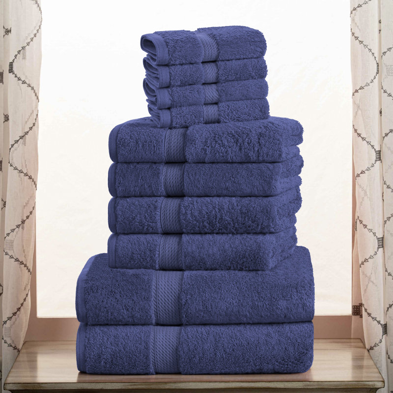 Scotia Egyptian Cotton Bath Towel Set, Navy Blue, 10Pc Towel Set (2Bath, 4Hand, 4Face)