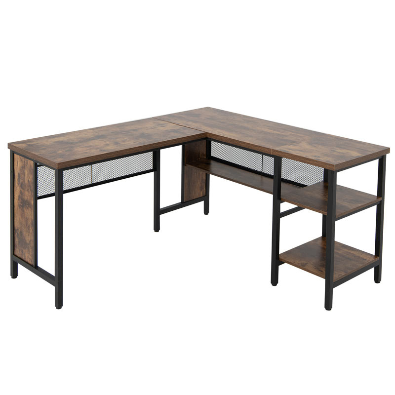 Emiljan Modular L-Shaped Steel Writing Desk, Rustic Brown