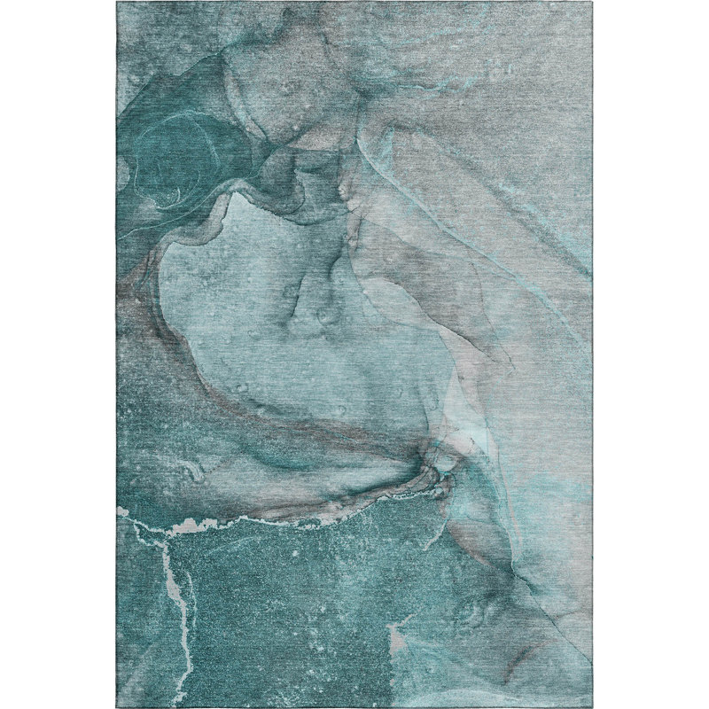 Tapis bleu sarcelle de qualité supérieure lavable à la machine Cerrito AMF524, Rectangulaire 3 pi x 5 pi