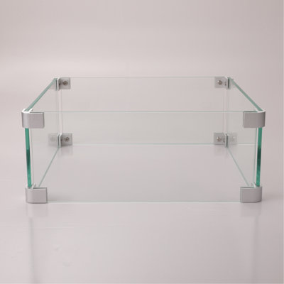 Table de foyer carrée 14,4 po x 5,5 po transparent avec pare-brise de 2,5 po